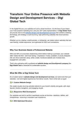 Transform Your Online Presence with Website Design and Development Services – Digi Global Tech