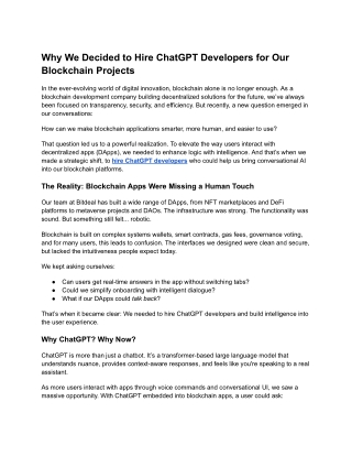 Why We Decided to Hire ChatGPT Developers for Our Blockchain Projects