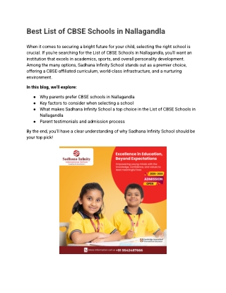 Best List of CBSE Schools in Nallagandla