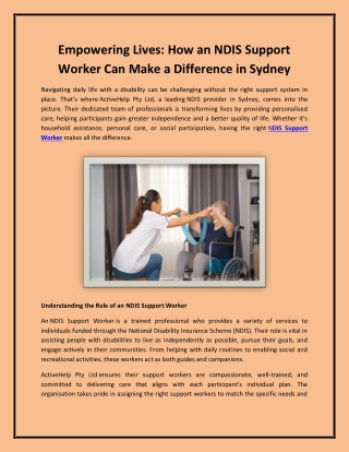 Empowering Lives: How an NDIS Support Worker Can Make a Difference in Sydney