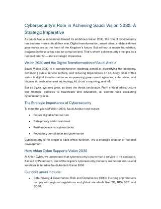 Cybersecurity’s Role in Achieving Saudi Vision 2030 A Strategic Imperative