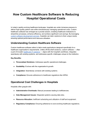 How Custom Healthcare Software Is Reducing Hospital Operational Costs