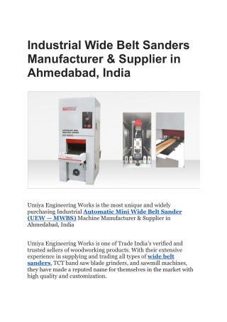 Industrial Wide Belt Sanders Manufacturer & Supplier in Ahmedabad, India