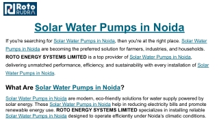 Solar Water Pumps in Noida