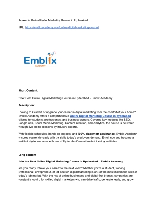 Online Digital Marketing Course in Hyderabad