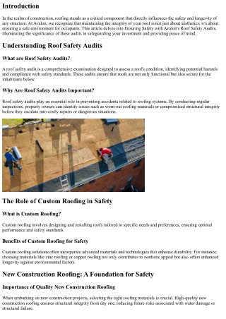 Ensuring Safety with Avalon's Roof Safety Audits