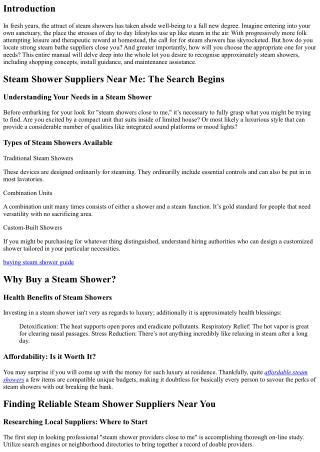 Steam Shower Suppliers Near Me: How to Choose the Right One