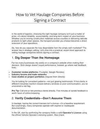 How to Vet Haulage Companies Before Signing a Contract