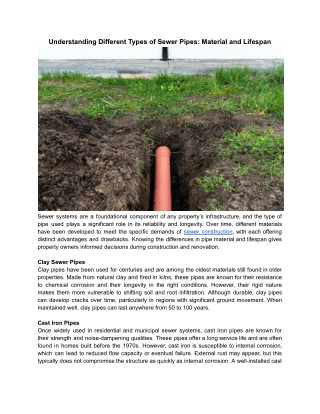 Understanding Different Types of Sewer Pipes Material and Lifespan