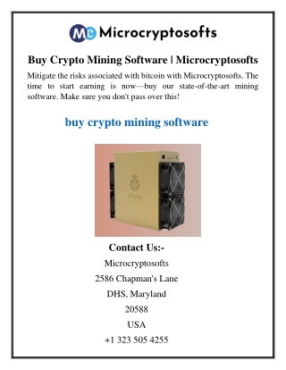 Buy Crypto Mining Software  Microcryptosofts
