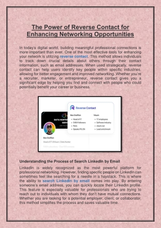 The Power of Reverse Contact for Enhancing Networking Opportunities