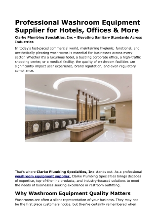 Professional Washroom Equipment Supplier for Hotels, Offices & More