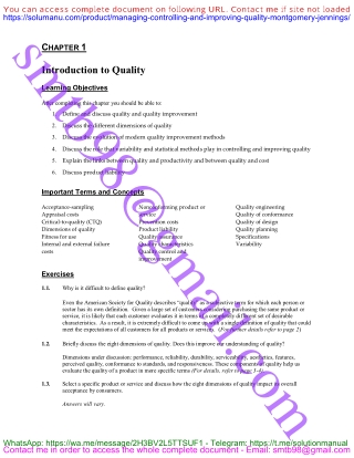 Answers to Problems – Quality Management by Montgomery & Jennings