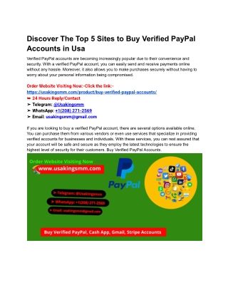 Discover The Top 5 Sites to Buy Verified PayPal Accounts in Usa