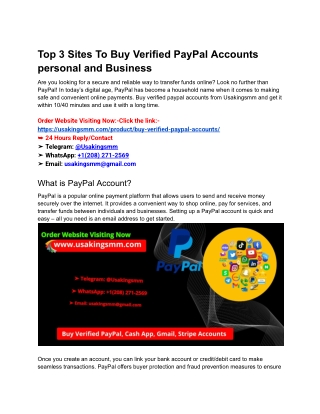Top 3 Sites To Buy Verified PayPal Accounts personal and Business