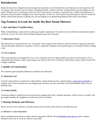 Top Features to Look for within the Best Steam Showers