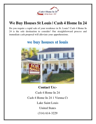 We Buy Houses St Louis Cash 4 Home In 24