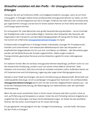 Stressfrei umziehen mit den Profis – Ihr Umzugsunternehmen Erlangen