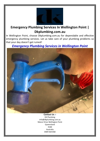Emergency Plumbing Services In Wellington Point Dkplumbing.com