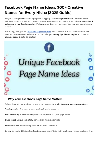 Facebook Page Name Ideas