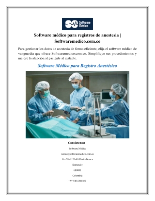 Software médico para registros de anestesia Softwaremedico.com.co