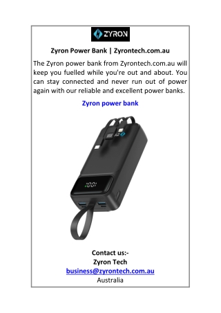 Zyron Power Bank Zyrontech.com.au