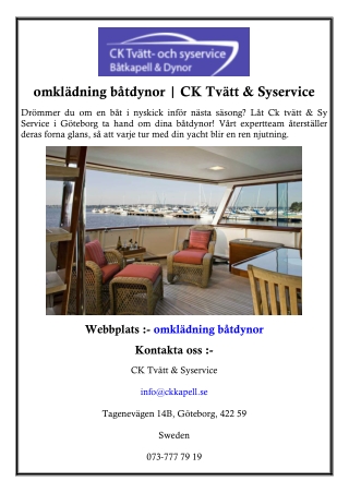 omklädning båtdynor  CK Tvätt & Syservice