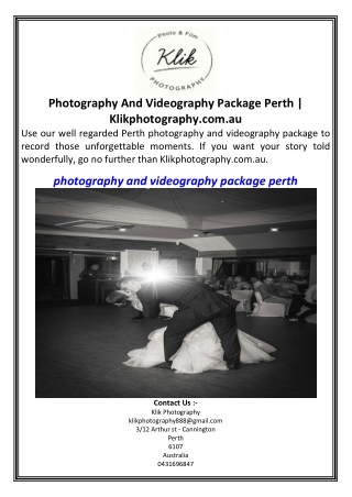 Photography And Videography Package Perth Klikphotography.com