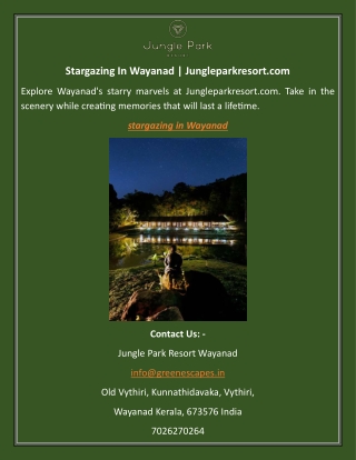 Stargazing In Wayanad Jungleparkresort.com