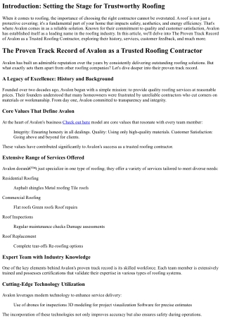 The Proven Track Record of Avalon as a Trusted Roofing Contractor