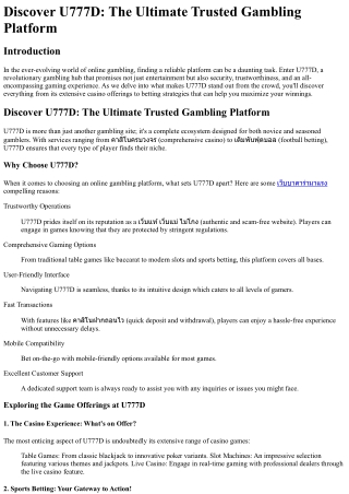Discover U777D The Ultimate Trusted Gambling Platform