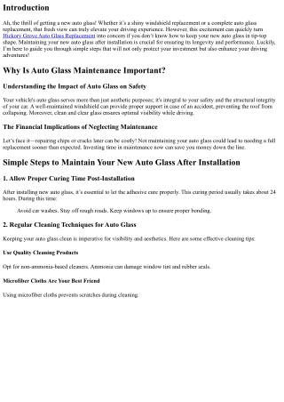 Simple Steps to Maintain Your New Auto Glass After Installation