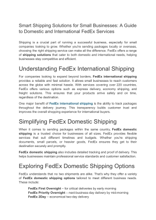 Smart Shipping Solutions for Small Businesses_ A Guide to Domestic and International FedEx Services
