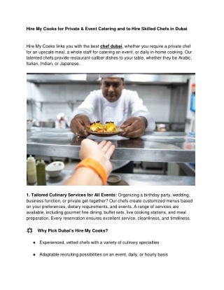 Hire My Cooks for Private & Event Catering and to Hire Skilled Chefs in Dubai