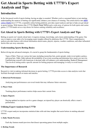 Get Ahead in Sports Betting with U777D’s Expert Analysis and Tips