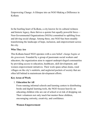 Empowering Change- A Glimpse into an NGO Making a Difference in Kolkata