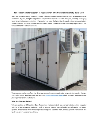 Best Telecom Shelter Suppliers in Nigeria Smart Infrastructure Solutions by Rapid Cabin