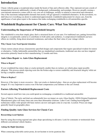 Windshield Replacement for Classic Cars: What You Should Know