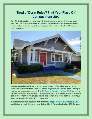 Tired of Dorm Rules Find Your Place Off Campus from USC