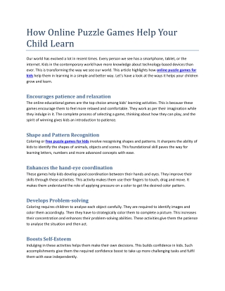 How Online Puzzle Games Help Your Child Learn