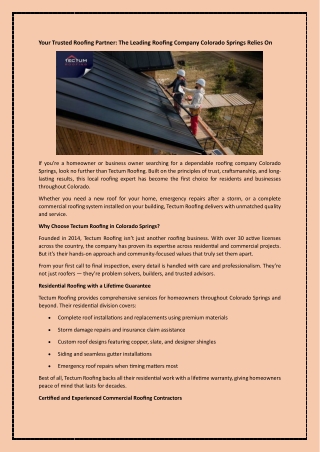 Your Trusted Roofing Partner The Leading Roofing Company Colorado Springs Relies On