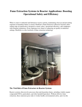 Fume Extraction Systems in Reactors