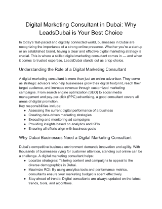 Digital Marketing Consultant in Dubai Why Leads Dubai is Your Best Choice