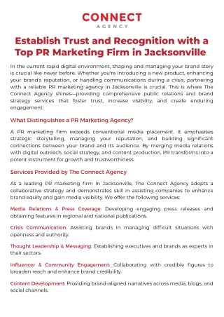 PR Marketing Agency Jacksonville  The Connect Agency