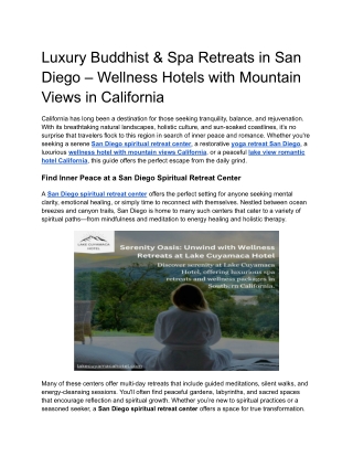 Luxury Buddhist & Spa Retreats in San Diego – Wellness Hotels with Mountain Views in California