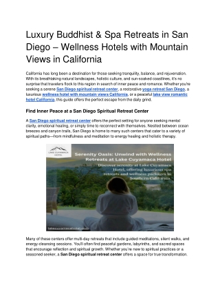 Luxury Buddhist & Spa Retreats in San Diego – Wellness Hotels with Mountain Views in California