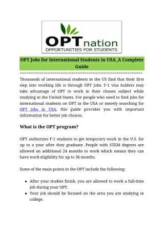 OPT Jobs for International Students in USA_ A Complete Guide