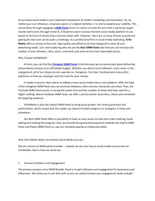 Best and Cheapest SMM Panel in the World : YoYo Media