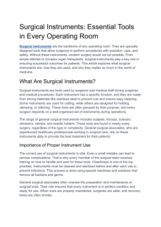 Surgical Instruments: Essential Tools in Every Operating Room