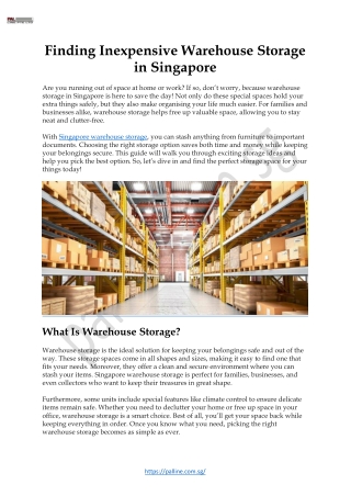 Finding Inexpensive Warehouse Storage in Singapore